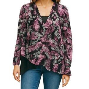 Northern Reflections Womens Purple Peacock Overlay on Black Blouse Size L
